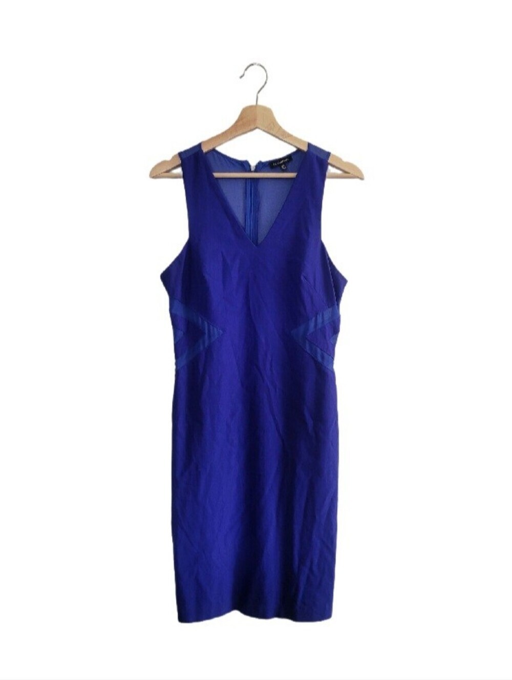 🎈LE Chateau Royal Blue V-Neck Midi Sheath Dress Size M